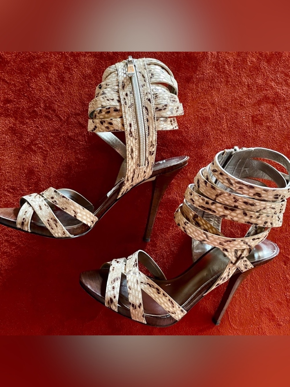 MARCIANO Strappy SNAKESKIN Print LEATHER Sole Sandal HEELS Size 7M
